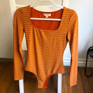 Orange Striped Sparkly Bodysuit from Honey Punch